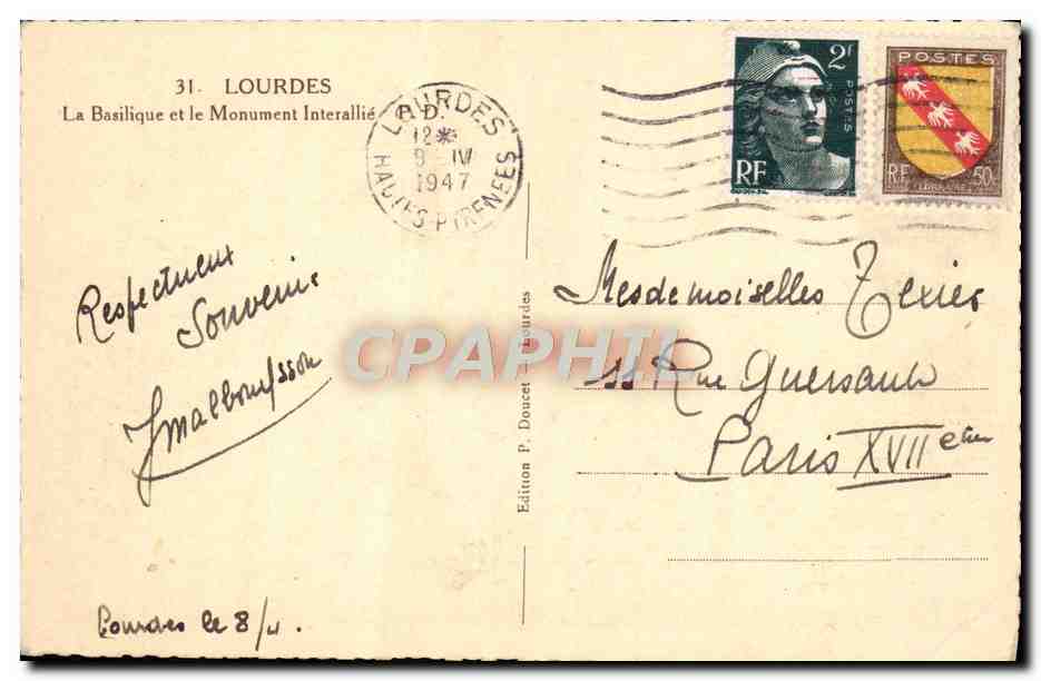 CPA Lourdes La Basilique Et Le Monument Interallie — Verso