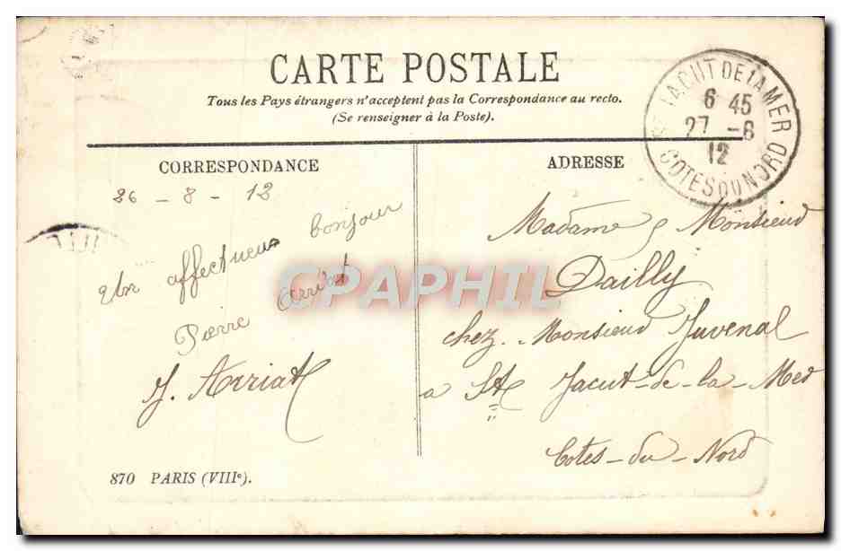 CPA Paris Le Polit Plais — Rückseite