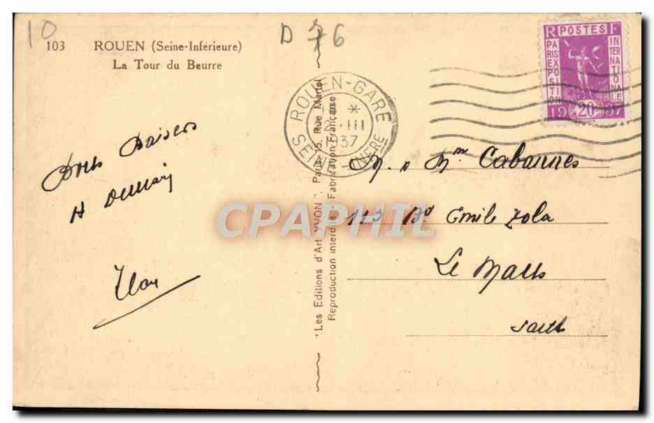 CPA Rouen La Tour du Beurre — Verso