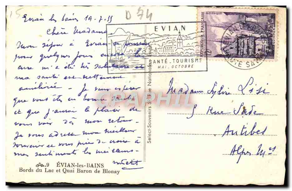 CPA Evian les Bains Les Du Lac et Quai Baron de Blonay Peche Pecheur — Verso