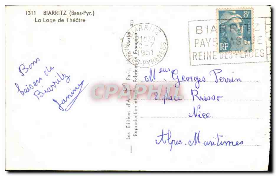 CPM Biarritz La Loge de Theatre — Verso