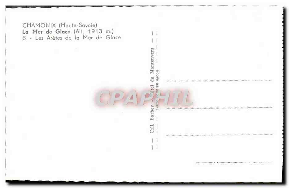 CPM Chamonix La Mer de Glace Les aretes de la mer de glace — Verso