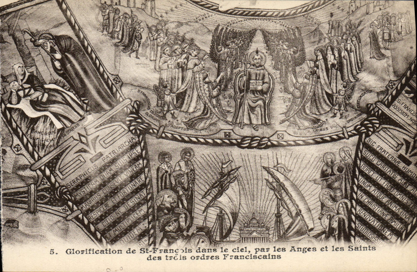 CPA Glorification de St Francois dans le ciel par les anges et les saints des trois ordres franciscains
