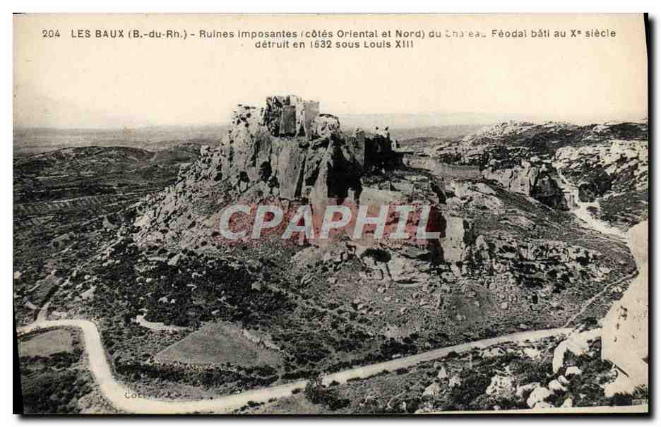 Les Baux (B.-du-Rh.) — Imposante Ruinen (östlicher und nördlicher Teil) des feudalen Schlosses, errichtet im 10. Jahrhundert, zerstört 1632 unter Ludwig XIII. — Nr. 204