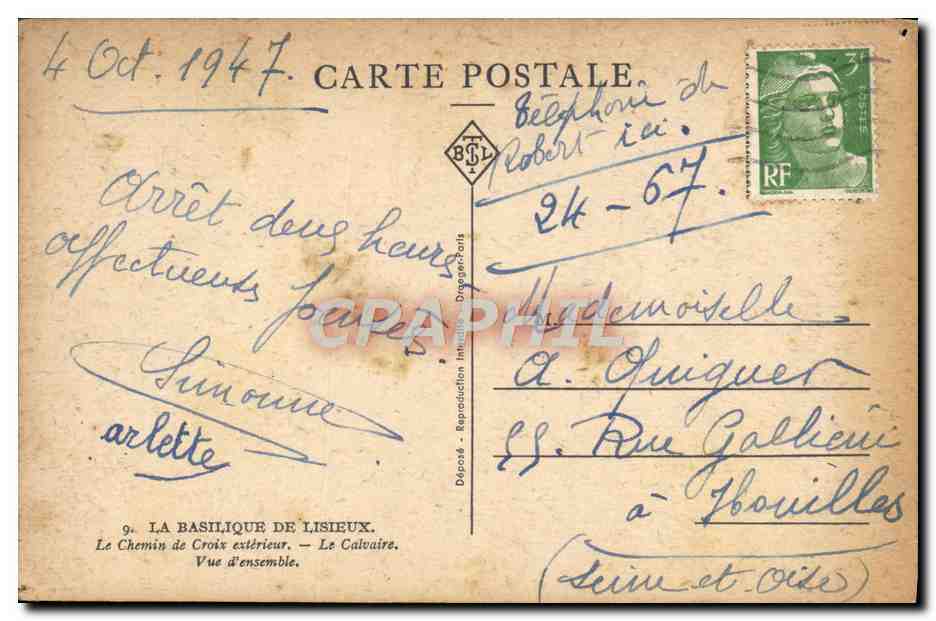Die Basilika von Lisieux — Übersicht — Verlag Dragéger-Paris, Nr. 9 — Rückseite