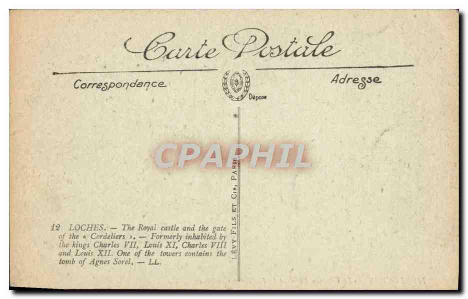 CPA Loches Le Chateau Royl et la Porte des Cordeliers — Rückseite
