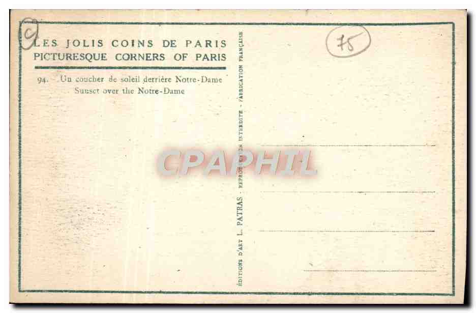 CPA Paris Notre Dame — Verso