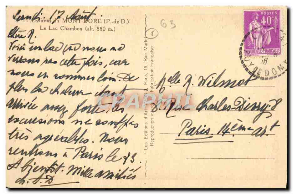 CPA Mont Dore Le Lac Chambon — Verso