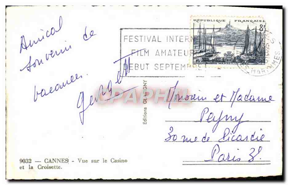 CPM Cannes Vue Sur la Casino et la Croisette Bateaux — Rückseite