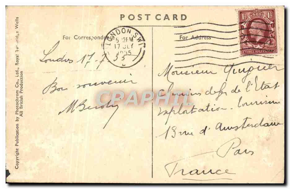 CPA London The Monument — Verso
