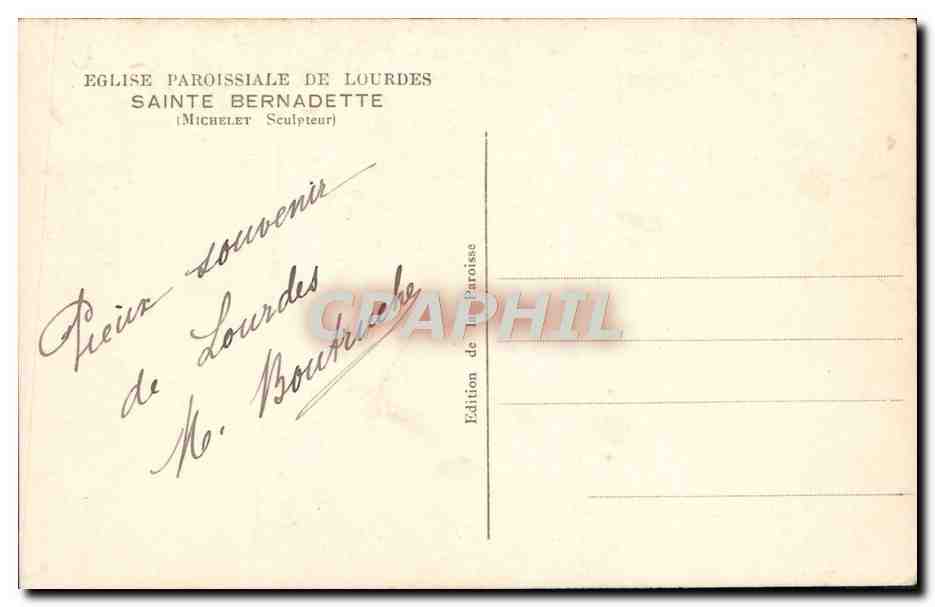 CPA Lourdes Eglise paroissiale Sainte Bernadette  — Verso