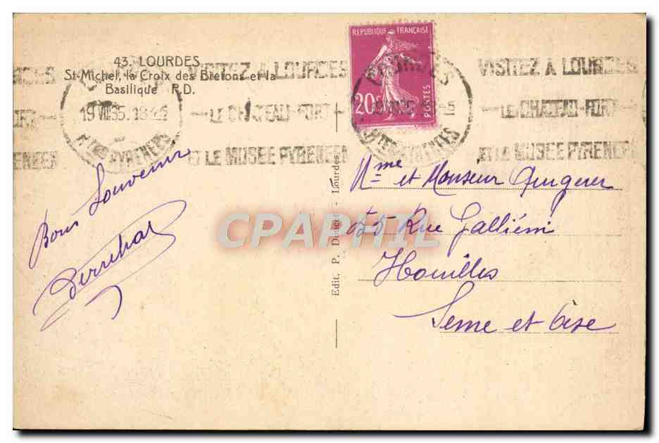 Lourdes — Saint-Michel, la Croix des Bretonnes et la Basilique — Édit. P. Dugue — Rückseite