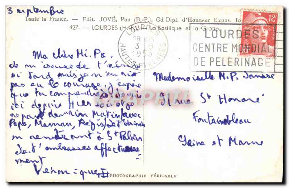 CPA Lourdes La Basilique — Verso