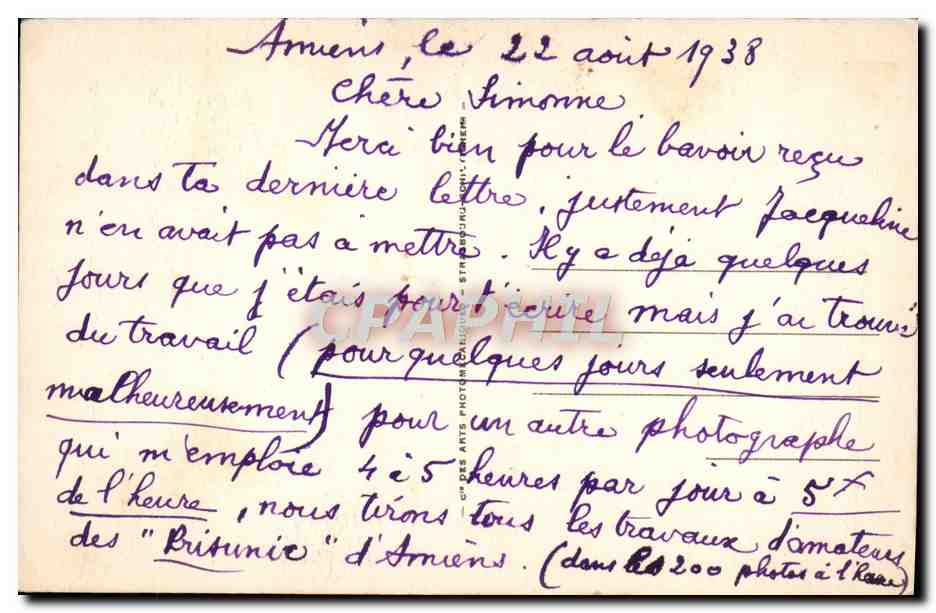 CPA Cathedrale D'Amiens Monument De l'ange pleureur — Rückseite