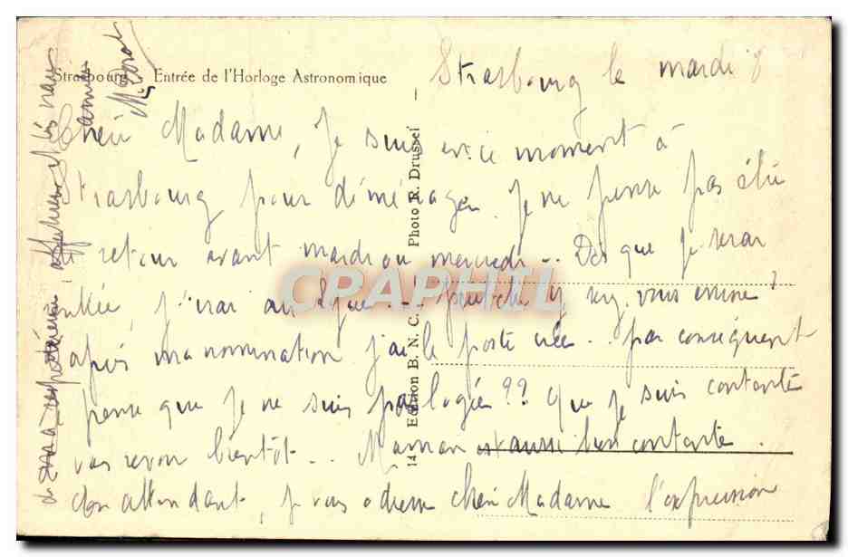 CPA Strasbourg Entree De I'Horloge Astronomique — Verso