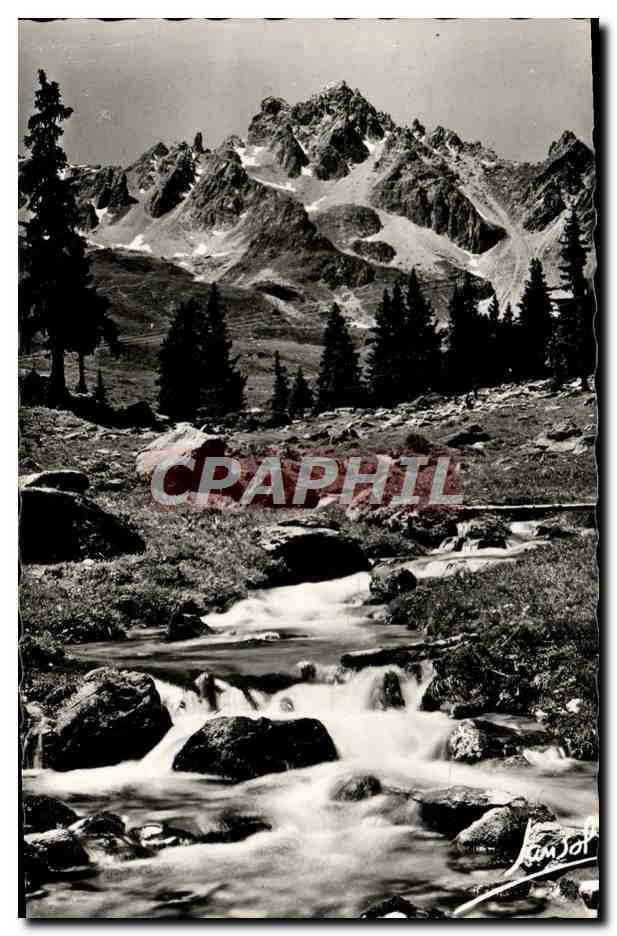 CPM L'Ete Dans Les Alpes Rochers Torrent sapins et cimes 