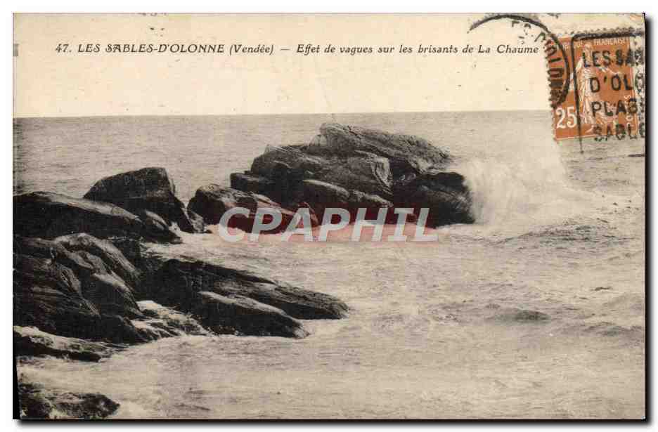 Les Sables-d'Olonne (Vendée) — Effet de vagues sur les brisants de La Chaume — Phototype A. Bihul, Angers