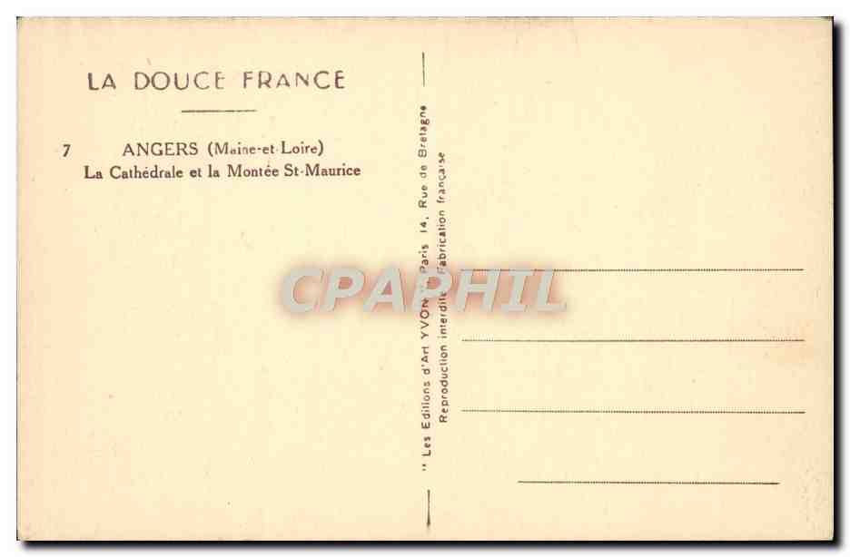 CPA Angers La Cathedrale Et La Montee St Maurice — Rückseite