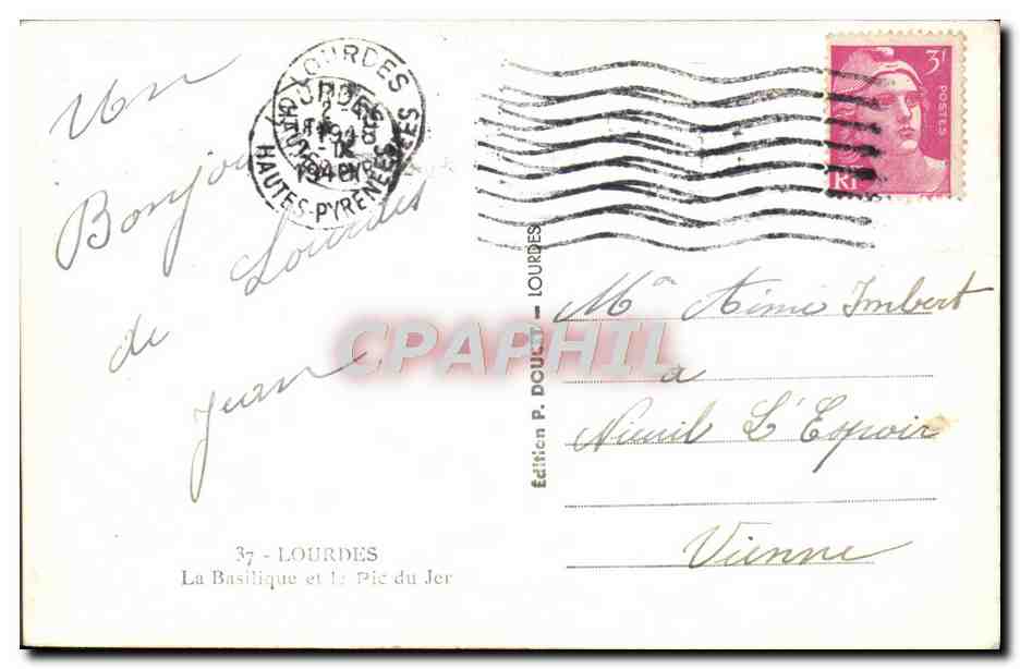CPM Lourdes La Basilique Et Pic Du Jer — Verso
