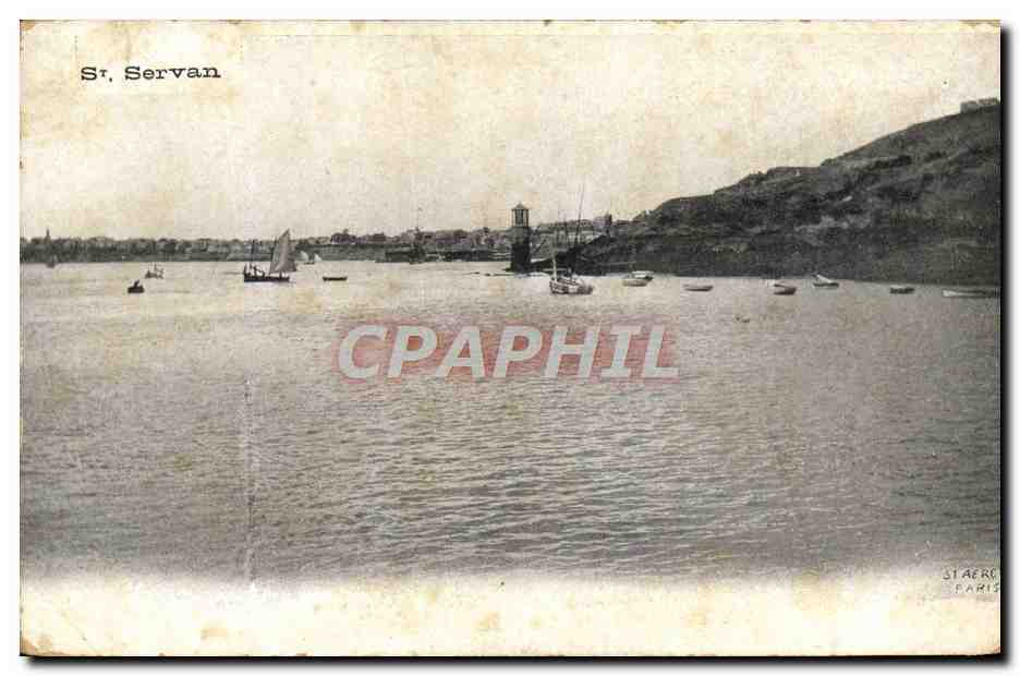 St. Servan — vue du port avec bateaux et phare — éditeur Staère, Paris - Recto