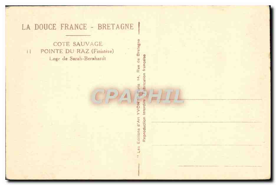CPA Pointe Du Raz Loge De Sarah Bersharot — Rückseite