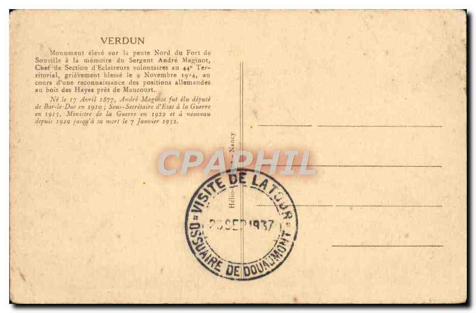 CPA Andre Maginot Militaria — Rückseite