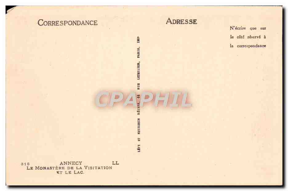CPA Annecy Le Monastere De La Visitation Le Lac — Verso