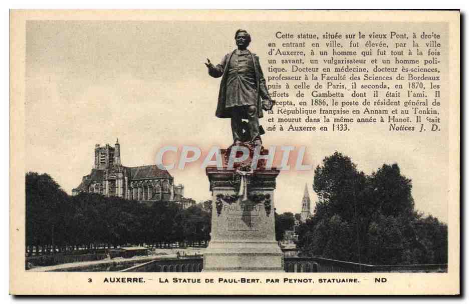 AUXERRE — LA STATUE DE PAUL-BERT. PAR PEYNOT. STATUAIRE. ND