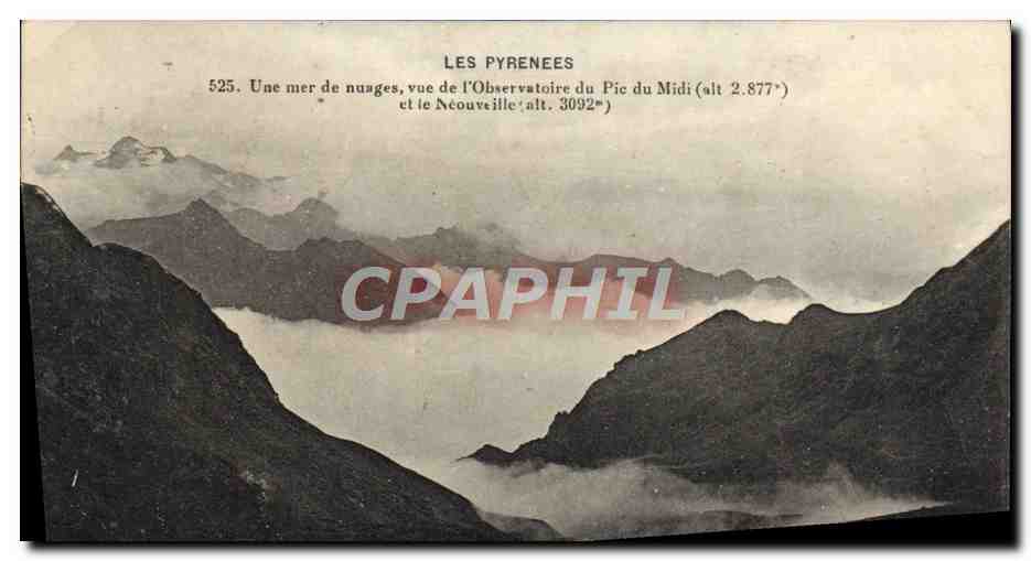Les Pyrénées — Vue d'une mer de nuages depuis l'Observatoire du Pic du Midi et le Néouvielle — Imprimé Illustré