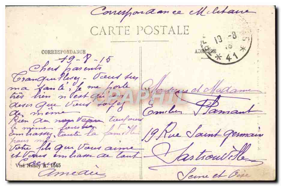 Magnières - L'Église après l'incendie et le bombardement — Guerre 1914-1915 — Lescaille-Ville, n° 12 M. de l'artiste — Verso