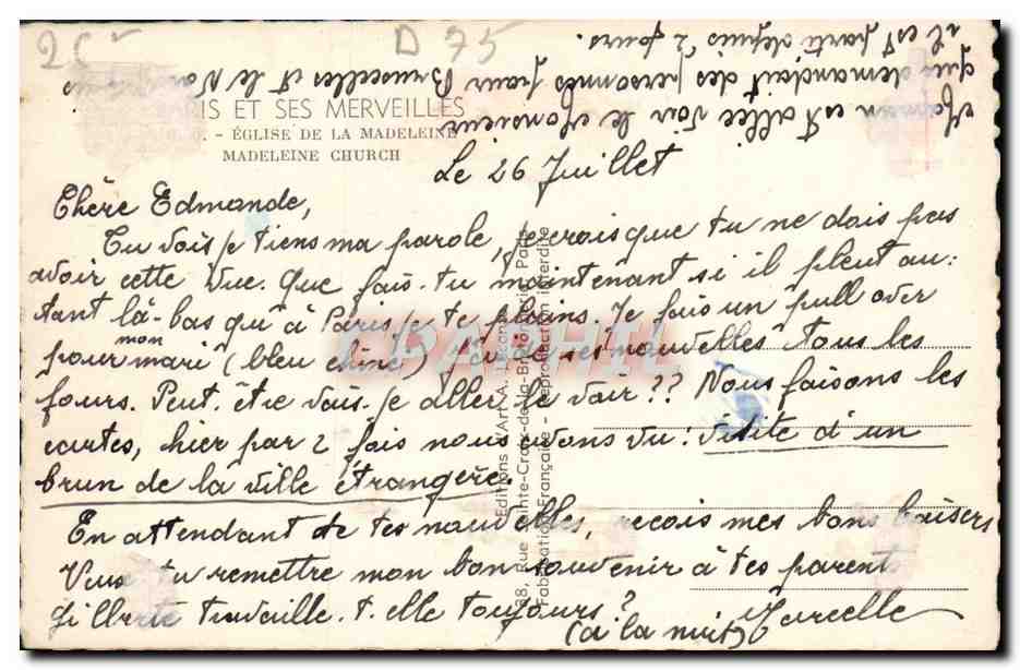 CPM Paris Eglise De La Madeleine — Rückseite