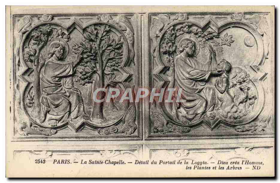CPA Paris La Sainte Chapelle Detail Du Portail de la Loggia Dieu crea l'homme les plantes et les arbres
