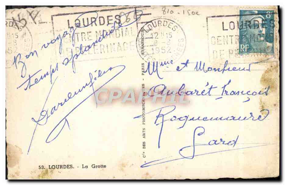 CPA Lourdes La grotte — Verso