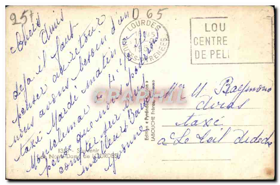 CPM Souvenir de Notre Dame de Lourdes — Verso