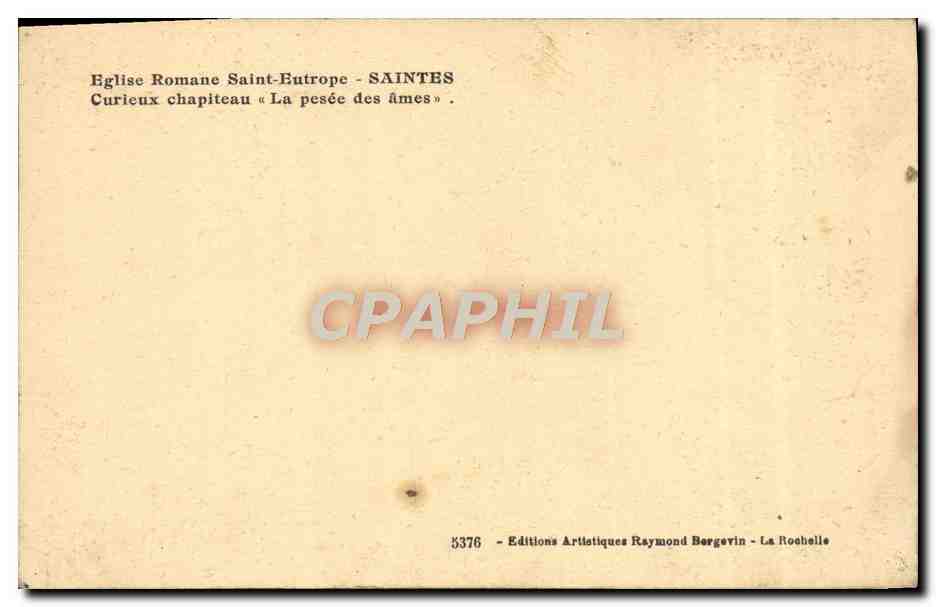 CPA Eglise Romane Saint Eutrope Saintes Curieux chapiteau La pesee des ames — Rückseite
