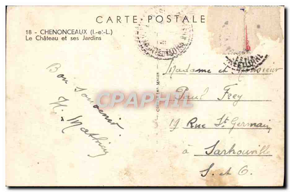 CPA Chenonceaux Le Chateau et ses Jardins — Rückseite