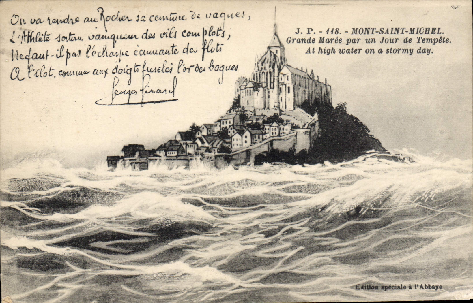 CPA Mont Saint Michel Grande Maree Par un Jour de Tempete