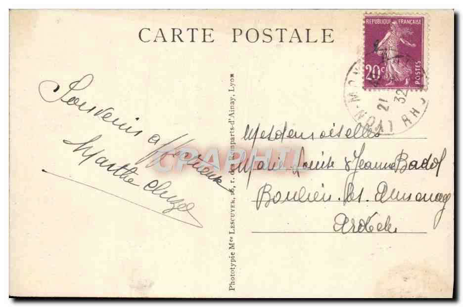 CPA Lyon Place et Cathedrale Saint Jean — Verso