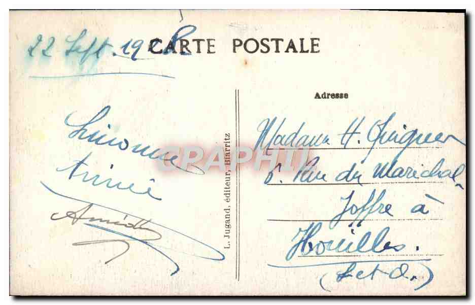 CPA Biarritz Le Rocher de la plage et le Casino — Verso