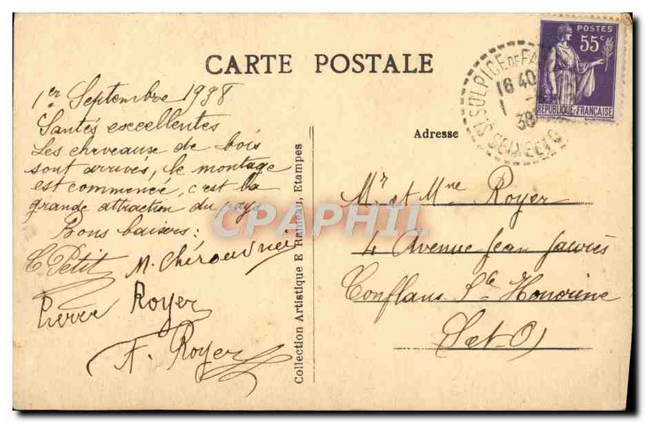 CPA Eglise de Saint Sulpice de Favieres Moine en meditation Accoudoir de stalle — Rückseite