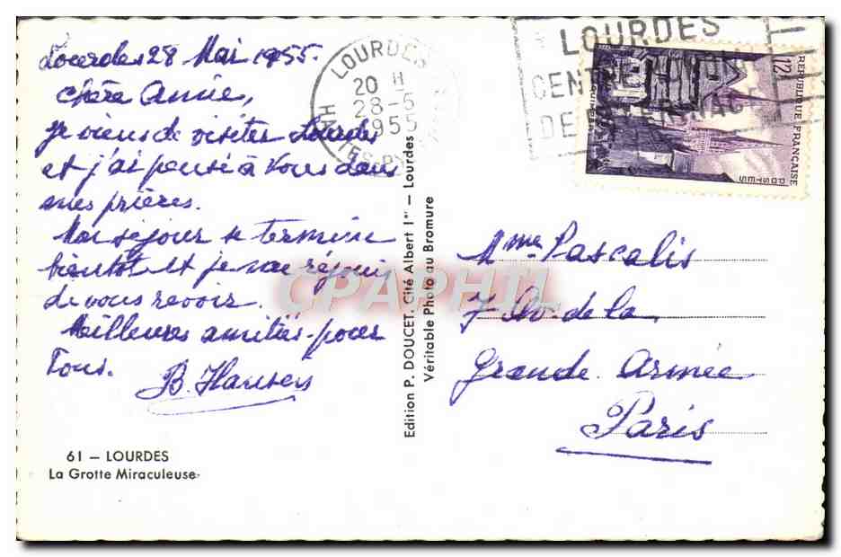 CPM Lourdes La Grotte Miraculeuse — Verso