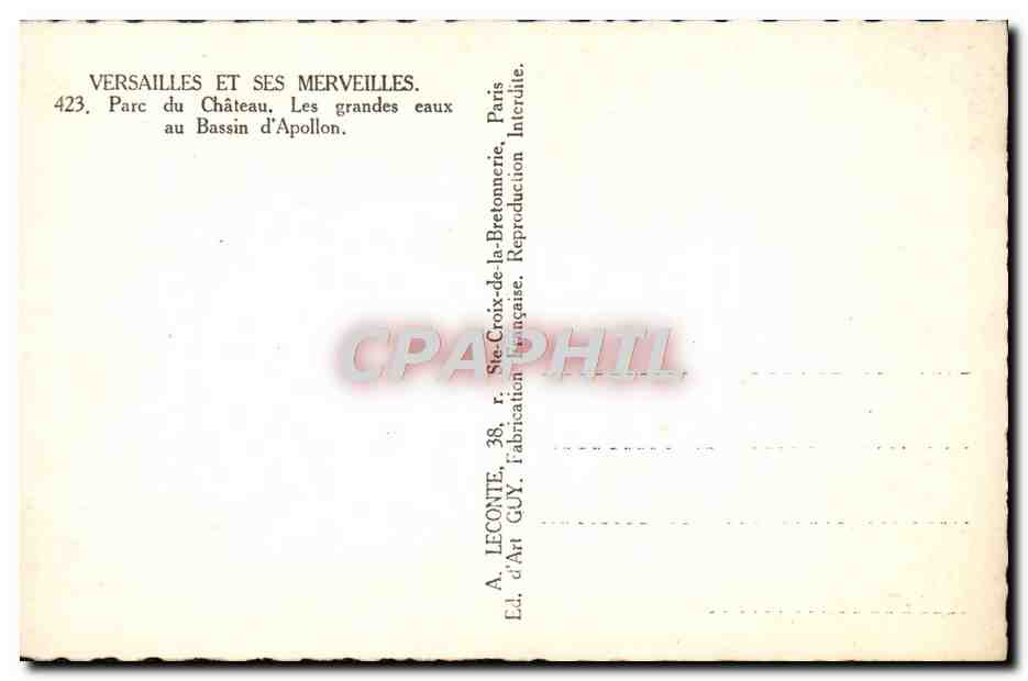 CPM Versailles Et Ses Merveilles Parc du Chateau Les Grandes eaux au bassin d'Apollon — Rückseite