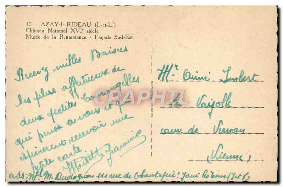 CPM Azay le Rideau Chateau National Musee de la Renaissance — Verso