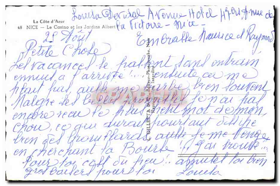 CPM Nice Le casino et les jardins Albert 1er — Rückseite