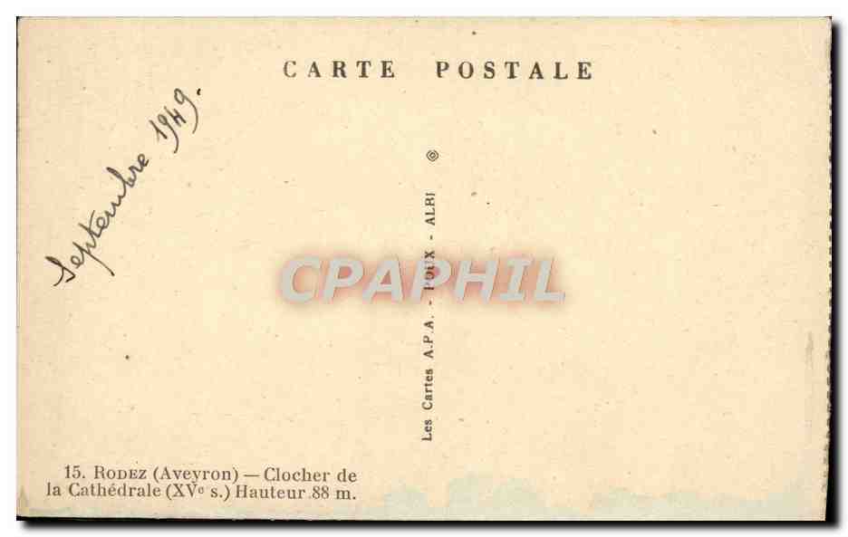 CPA Rodez Clocher de la Cathedrale  — Rückseite
