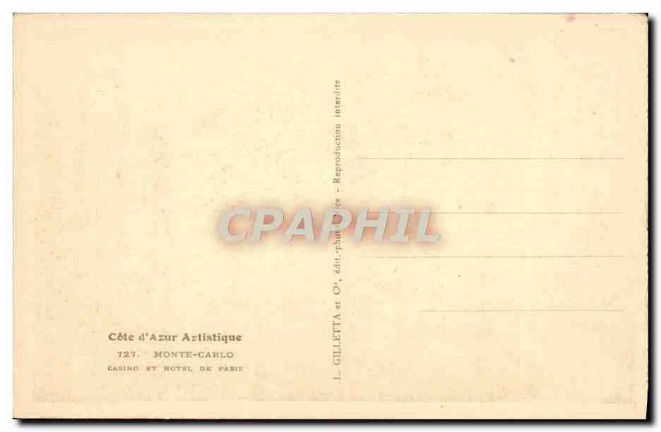 CPA Monte Carlo Casino Et Hotel De Paris — Rückseite