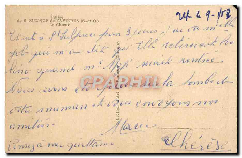 CPA Eglise St Sulpice de Favieres Le choeur — Verso