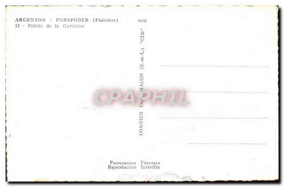 CPM Argenton Porspoder Pointe de la Garchine — Verso