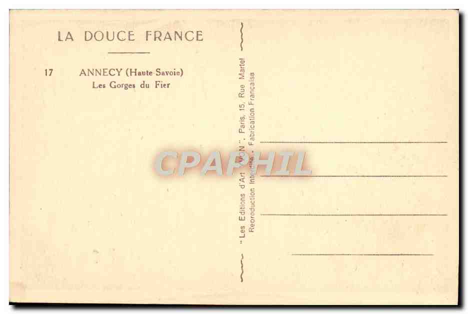 CPA Annecy Les Gorges du Fier — Verso