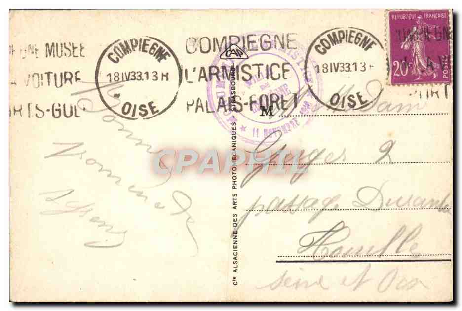 CPA Compiegne Emplacement du wagon du Marechal Foch Militaria — Rückseite